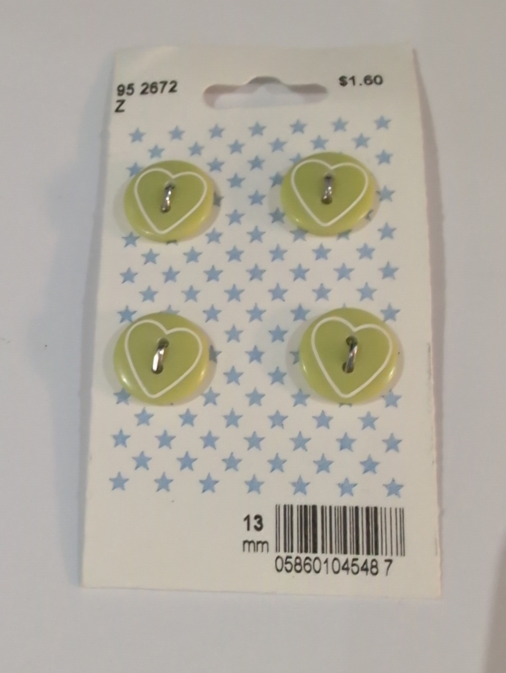 Gutermann Vintage 90s Set of 4 Light Green Heart Buttons